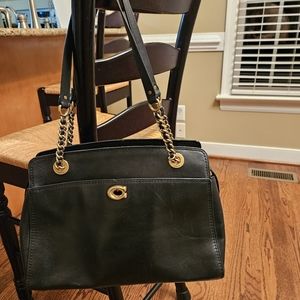 Black/Gold Coach Shoulder Bag.  13" W x 6" D x 9"H with 10" strap drop.